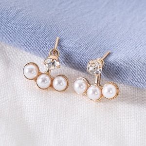 Triple Pearl Drop Stud Earrings